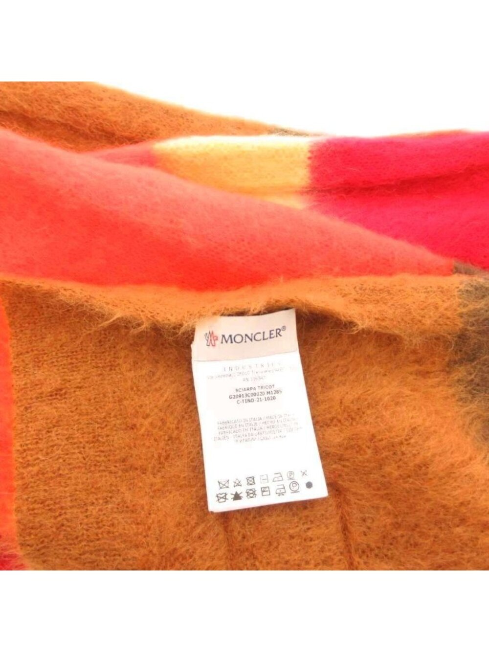 Moncler Sciarpa Scarf Shawl Border Pattern Mohair Wool Logo Multicolor - Picture 6 of 6